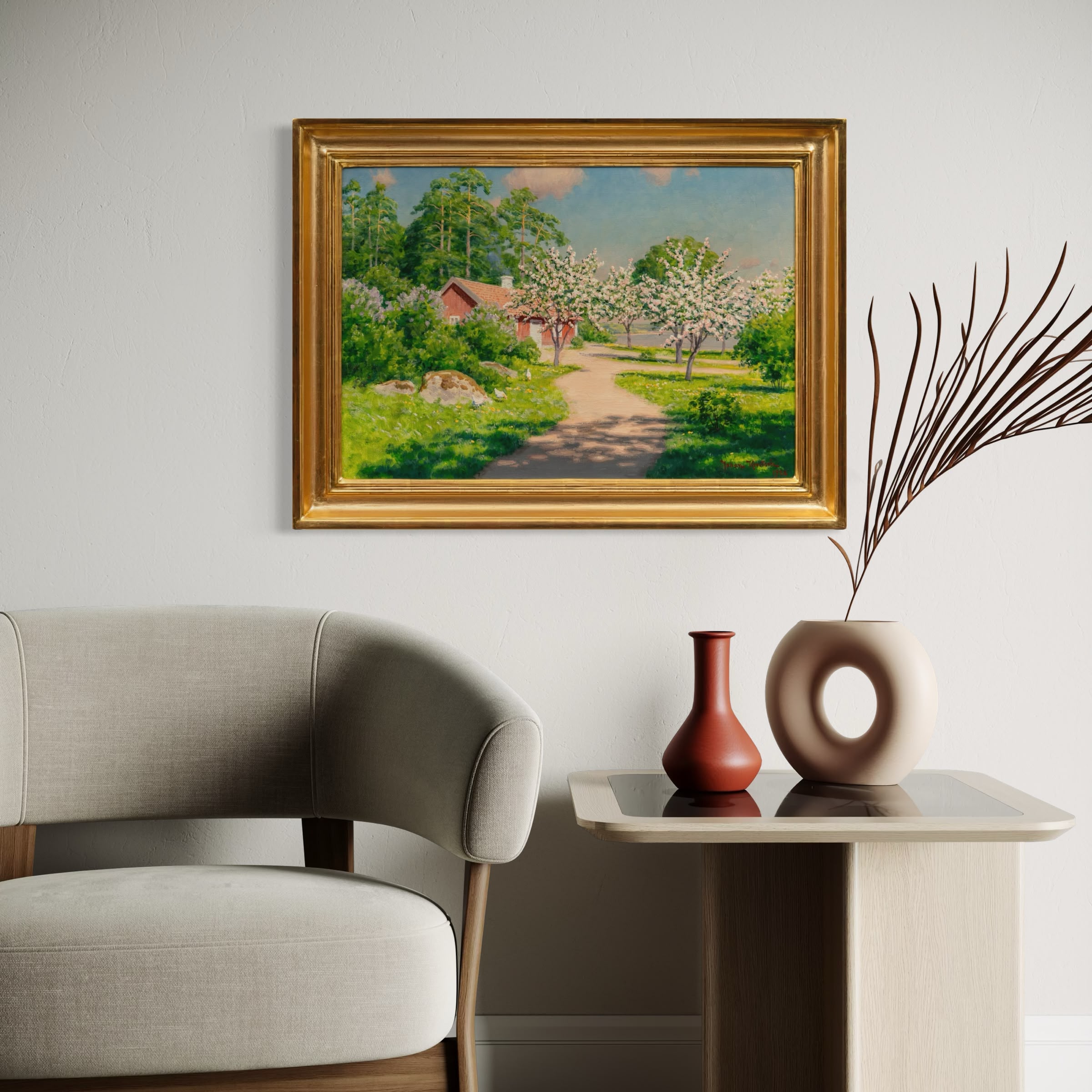 Johan Krouthén - Sommarlandskap med Blommande Äppelträd